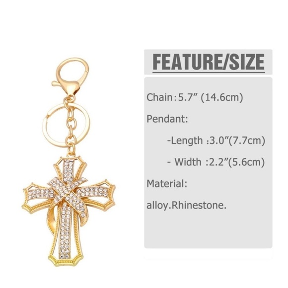 Cross Key Ring Chain, Bag Charm - Picture 6 of 8
